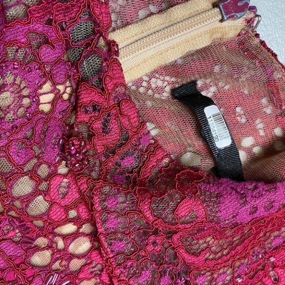 Marchesa Notte Deep Red Lace Sheer Dress $795 - Picture 12 of 12